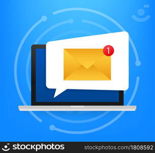 Laptop with browser and envelope vector illustration, symbol of email receiving, service, notification. Vector illustration. Laptop with browser and envelope vector illustration, symbol of email receiving, service, notification. Vector illustration.