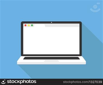 Laptop with browser window mockup template. Vector isolated illustration. Mockup screen design. Flat internet browser window. Browser vector icon, internet symbol. EPS 10