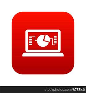 Laptop with business graph icon digital red for any design isolated on white vector illustration. Laptop with business graph icon digital red