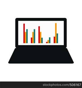 Laptop with business graph icon in flat style on a white background . Laptop with business graph icon, flat style