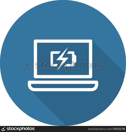 Laptop with Charge Icon. Flat Design. Long Shadow.