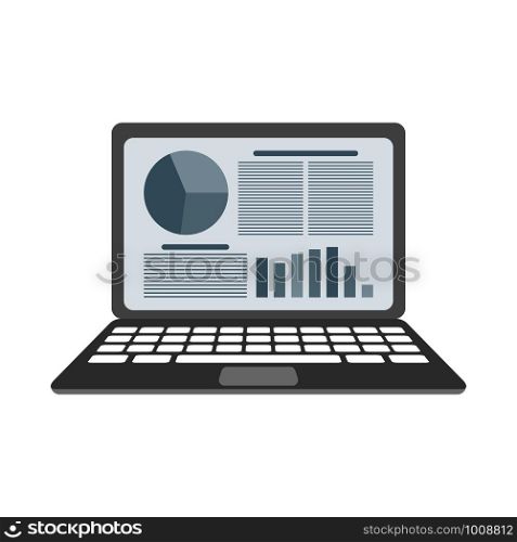 laptop with charts on the working screen, vector. laptop with charts on the working screen