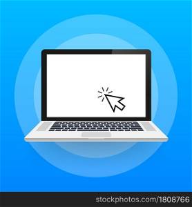 Laptop with cursor. Computer or search click arrow for website. Vector stock illustration.. Laptop with cursor. Computer or search click arrow for website. Vector stock illustration