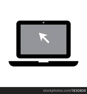 Laptop with cursor icon on grey backdrop. Computer mouse click. Pointer arrow symbol. Vector illustration. Stock image. EPS 10.. Laptop with cursor icon on grey backdrop. Computer mouse click. Pointer arrow symbol. Vector illustration. Stock image.