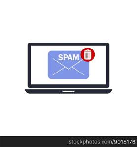 Laptop with email on screen, spam removal concept.