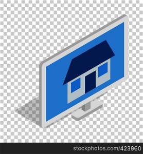 Laptop with home on the screen isometric icon 3d on a transparent background vector illustration. House on laptop screen isometric icon