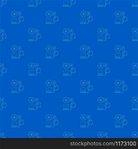 Laptop with magnifier pattern vector seamless blue repeat for any use. Laptop with magnifier pattern vector seamless blue