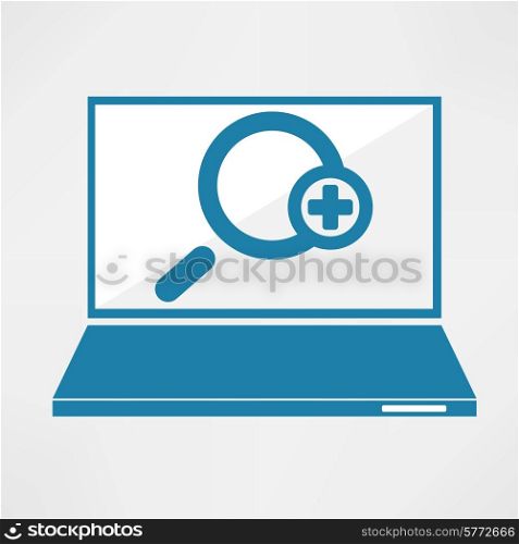 Laptop with magnifying glass icon