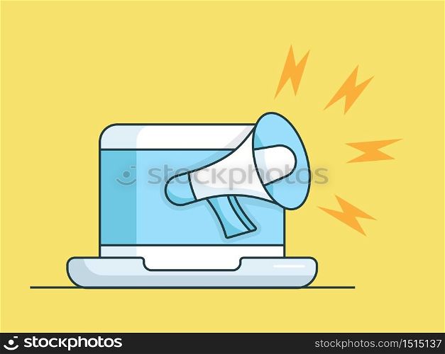 laptop with megaphone online marketing concept vector illustration flat design