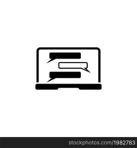 Laptop with Messenger Application. Flat Vector Icon. Simple black symbol on white background. Laptop with Messenger Application Flat Vector Icon