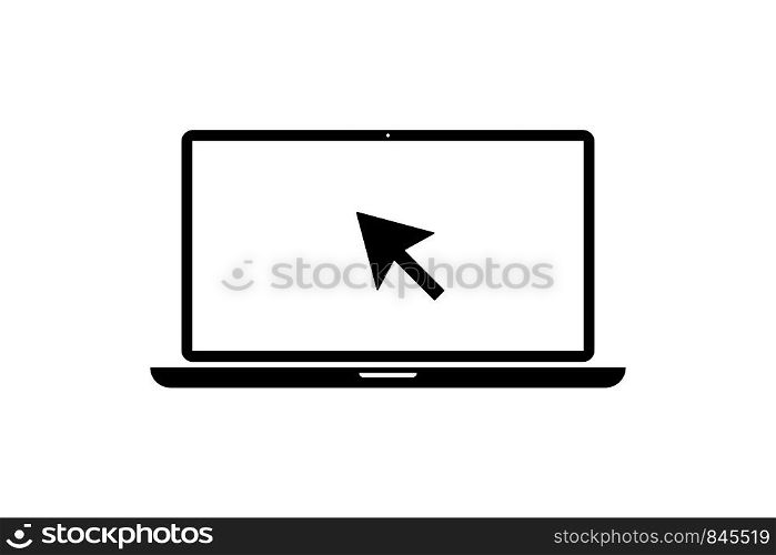Laptop with pointer or cursor icon isolated. Notebook screen template. Display with clicking mouse. EPS 10. Laptop with pointer or cursor icon isolated. Notebook screen template. Display with clicking mouse.