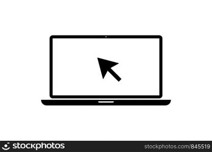 Laptop with pointer or cursor icon isolated. Notebook screen template. Display with clicking mouse. EPS 10. Laptop with pointer or cursor icon isolated. Notebook screen template. Display with clicking mouse.
