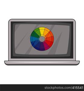 Laptop with printing palette icon. Cartoon illustration of laptop with printing palette vector icon for web. Laptop with printing palette icon, cartoon style