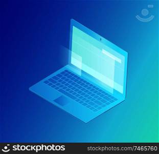 Laptop with screen isolated isometric 3d icon vector. Modern device with keyboard, outputs and microphone, webcam and buttons. Gadget for working. Laptop with Screen Isolated Vector Illustration