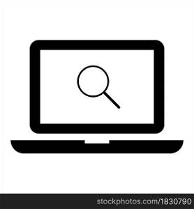 Laptop with search icon on white backdrop. Internet search system. Computer file. Vector illustration. Stock image. EPS 10.. Laptop with search icon on white backdrop. Internet search system. Computer file. Vector illustration. Stock image.