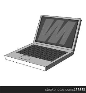 Laptop with sound waves icon in monochrome style isolated on white background vector illustration. Laptop with sound waves icon monochrome