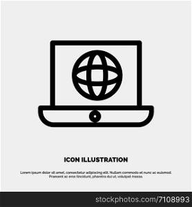 Laptop, World, Globe, Technical Line Icon Vector
