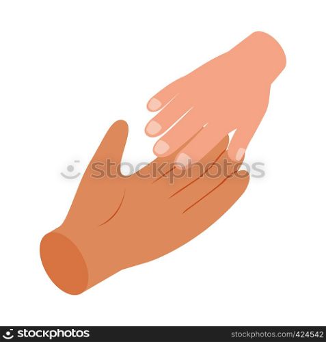 Large and small hand isometric 3d icon isolated on a white background. Large and small hand isometric 3d icon