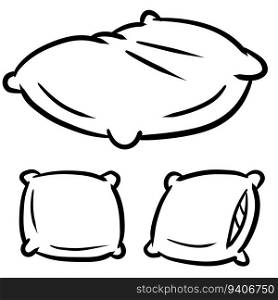 Large and small object. Cartoon black and white flat illustration. The element of bedroom and bed for sleep