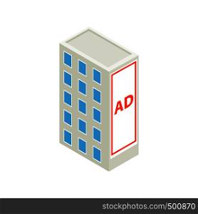 Large billboard on a building wall icon in isometric 3d style on a white background. Large billboard on a building wall icon