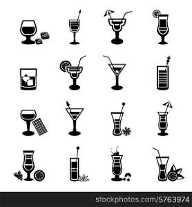 Large black and white drink alcohol glass party cocktail icons set isolated vector illustration. Black and white cocktail icons set