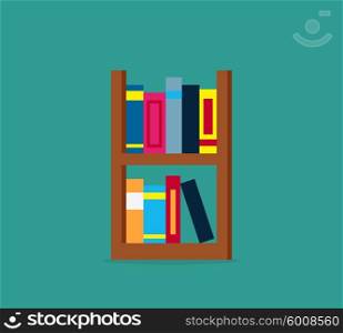 Large Bookcase with Different Books. Large bookcase with different books. Bookcase full of books cartoon. books on bookshelves. Bookcase in library. Library scene bookcase in flat design style. Isolated bookcase Vector illustration