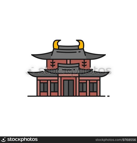 Large Buddhist temple Chi Lin Nunnery building isolated color outline icon. Vector China architecture building, chinese ancient temple. Chi Lin Nunnery large Buddhist temple in Hong Kong