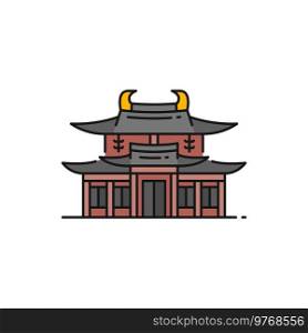 Large Buddhist temple Chi Lin Nunnery building isolated color outline icon. Vector China architecture building, chinese ancient temple. Chi Lin Nunnery large Buddhist temple in Hong Kong