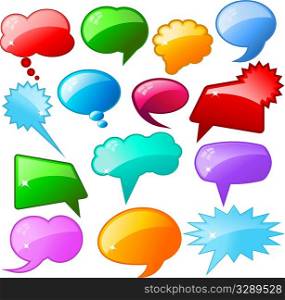Large collection of coloured glossy speech bubbles