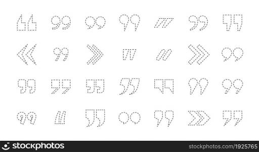 Large collection of commas and quote marks. Light dotted line. Flat line vector illustration isolated on white background. Editable stroke.. Large collection of commas and quote marks. Flat line vector illustration isolated on white