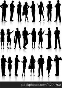 Large collection of silhouettes of business people in various poses