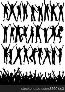 Large collection of silhouettes of party people and crowd