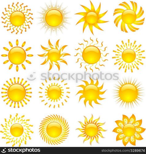 Large collection of various designs of sun icons