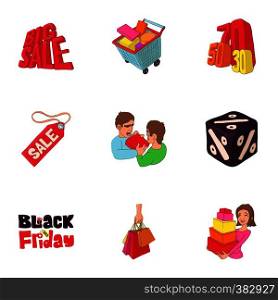 Large discounts icons set. Cartoon illustration of 9 large discounts vector icons for web. Large discounts icons set, cartoon style