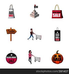 Large discounts icons set. Cartoon illustration of 9 large discounts vector icons for web. Large discounts icons set, cartoon style