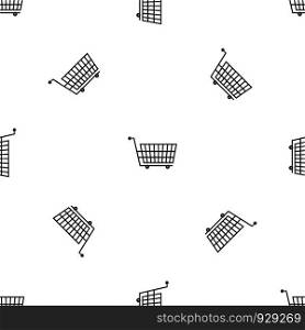 Large empty supermarket cart pattern repeat seamless in black color for any design. Vector geometric illustration. Large empty supermarket cart pattern seamless black