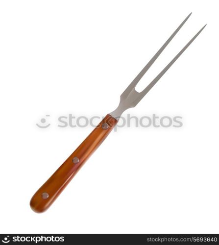 Large Fork with Wooden Handle on a White Background Vector Illustration