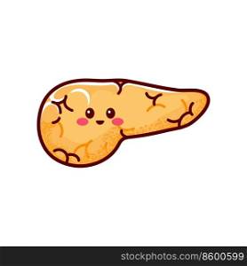 Large gland in stomach yellow pancreases, human internal organ, inner body part. Vector healthy pancreas icon, cute cartoon character emoticon. Pancreases gland in stomach, human internal organ