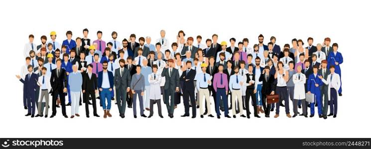 Large group crowd of different age men male professionals businessmen vector illustration