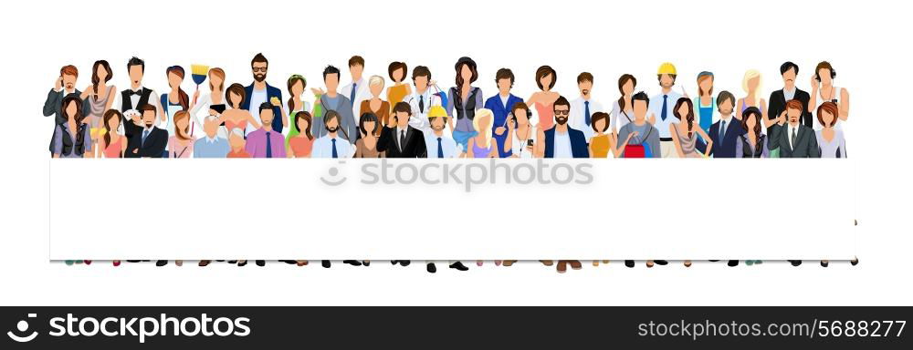 Large group crowd of people adult professionals paper horizontal banner vector illustration