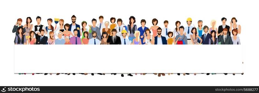 Large group crowd of people adult professionals paper horizontal banner vector illustration