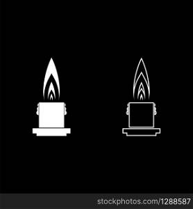Large hot romantic candle Big size wax Concept romantic and holiday icon outline set white color vector illustration flat style simple image. Large hot romantic candle Big size wax Concept romantic and holiday icon outline set white color vector illustration flat style image