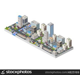 Large isometric city with buildings, offices and skyscrapers