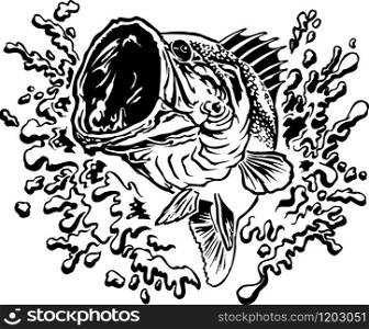 Large Mouth Bass Jumping with Splash Vector Illustration