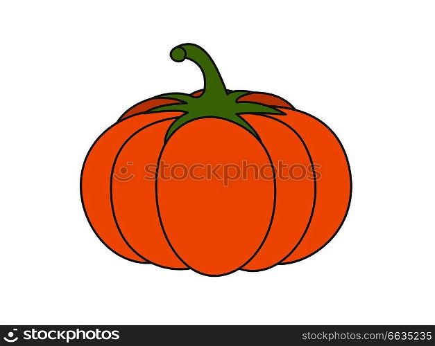 Large orange pumpkin flat style vector icon isolated on white background. Halloween and thanksgiving day symbol. Ripe vegetable cartoon illustration for applications, logos or web design