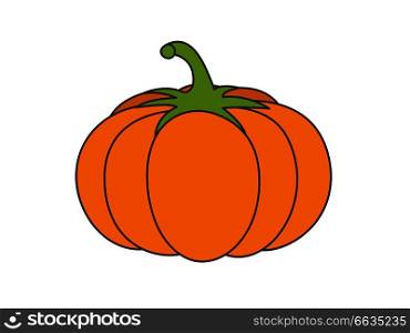 Large orange pumpkin flat style vector icon isolated on white background. Halloween and thanksgiving day symbol. Ripe vegetable cartoon illustration for applications, logos or web design