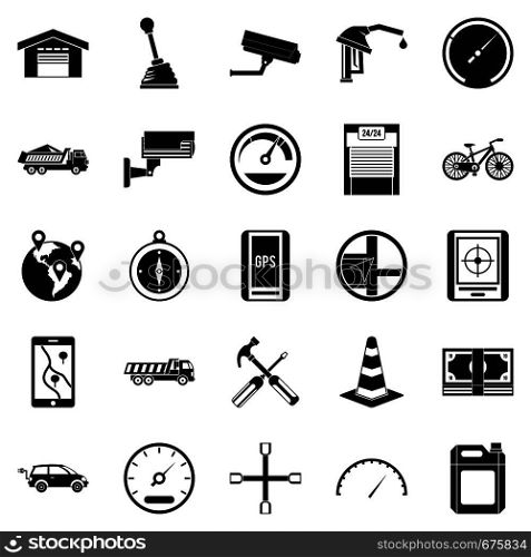 Large parking icons set. Simple set of 25 large parking vector icons for web isolated on white background. Large parking icons set, simple style