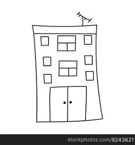 Large residential building with doodle-style antenna. Vector isolated image for website or clipart design. Large residential building with doodle-style antenna