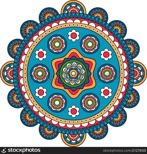 Large round floral pattern bohemian mandala indian flower motif isolated. Large round floral pattern bohemian mandala indian flower motif