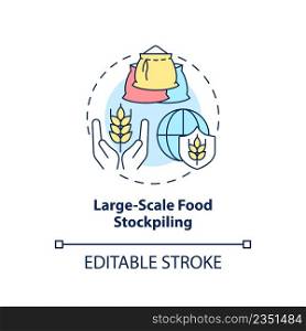 Large scale food stockpiling concept icon. Food security approaches abstract idea thin line illustration. Isolated outline drawing. Editable stroke. Arial, Myriad Pro-Bold fonts used. Large scale food stockpiling concept icon